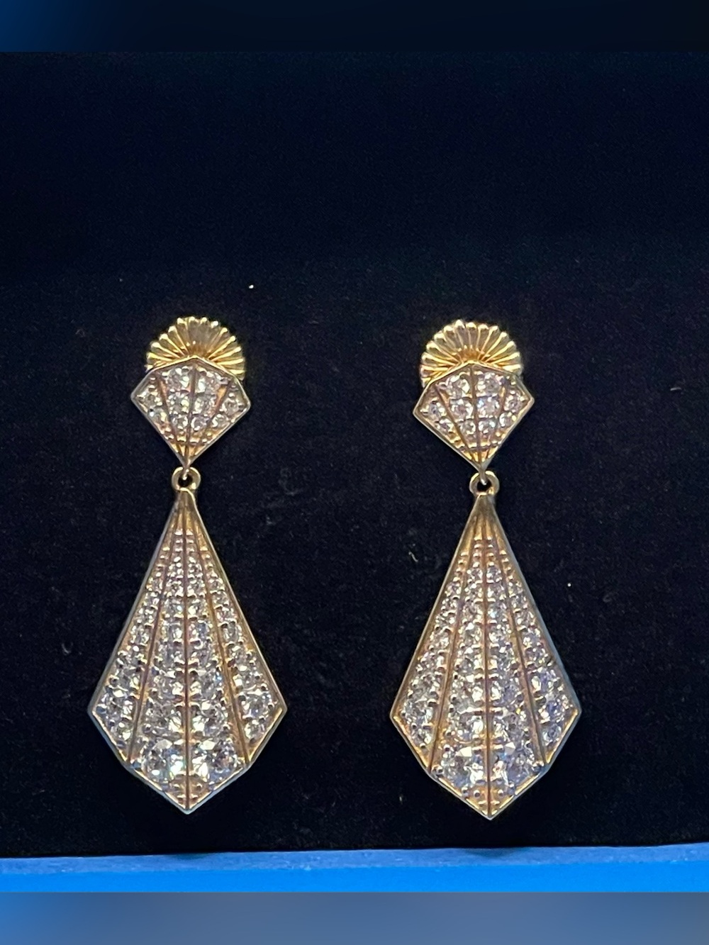 Vintage Jean Dousset Absolute Art Deco 1 1/2 in long Dangle earrings 925 vermeil